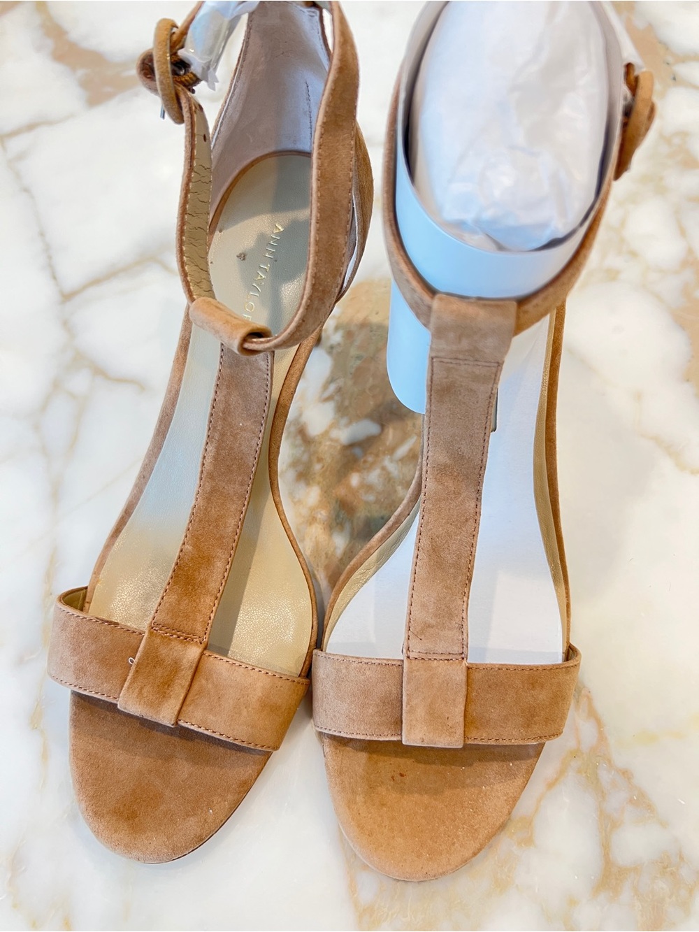 Ann Taylor Women's T-Strap Suede Sandals in Tan